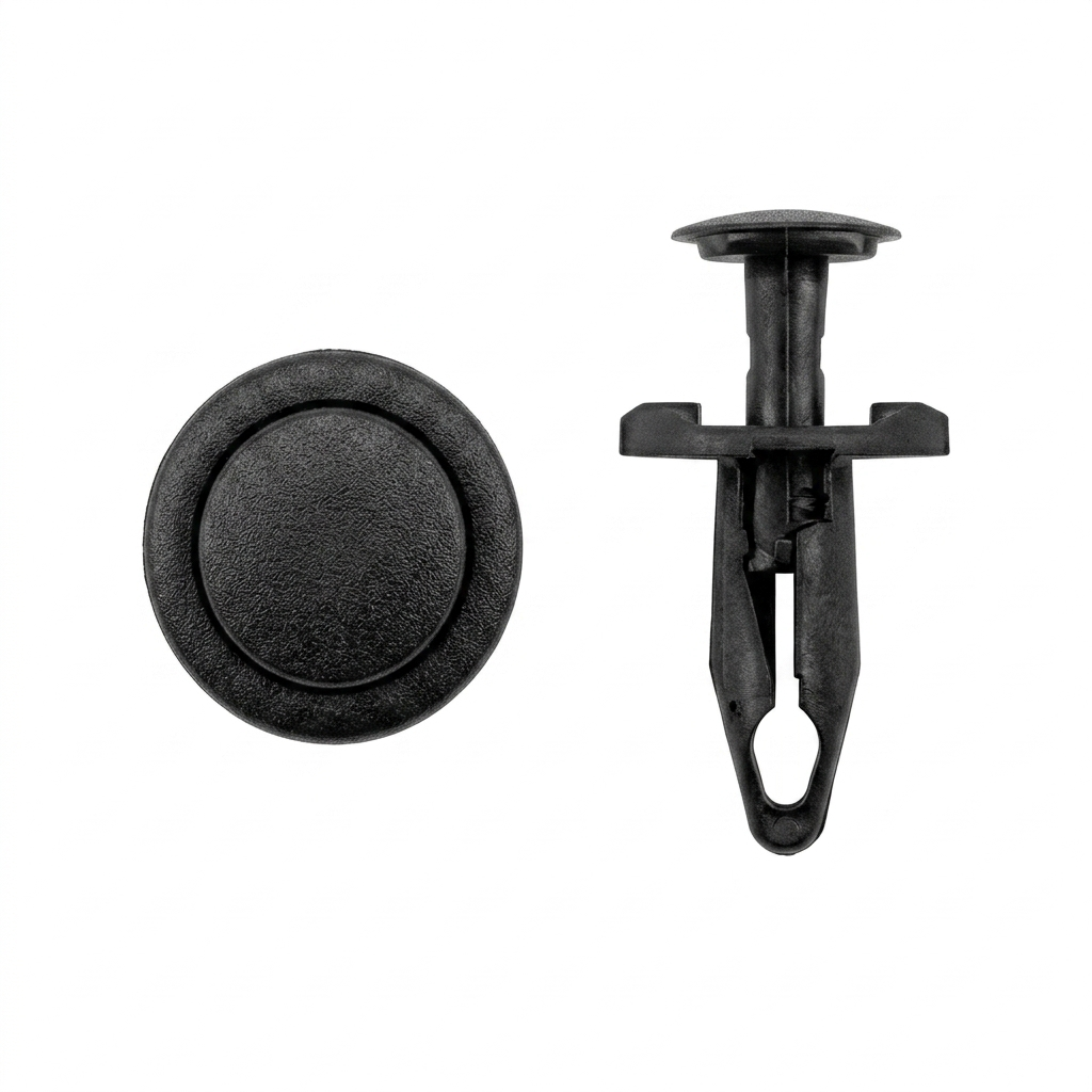 Black Nylon Wheel Moulding Push Type Retainers for Ford / G.M. - 1/4" (6.30mm) Hole Size - 3/4" Stem Length - Replaces Ford # W705436-S300, G.M. # 21077123