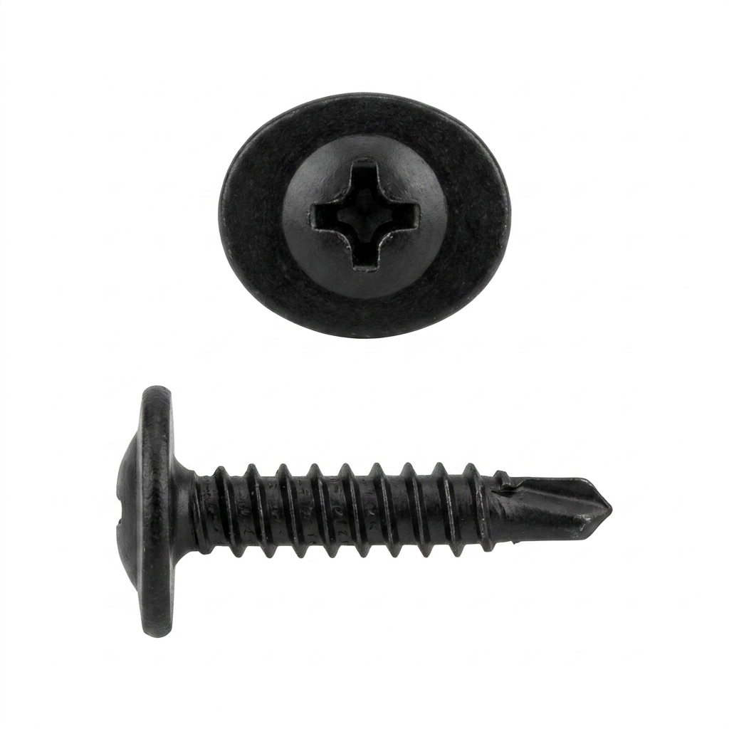 Black Finish Mounting Tek® Screws for G.M. - 8 x 3/4" - 7/16" O.D. Washer Size - Phillips Oval Washer Head