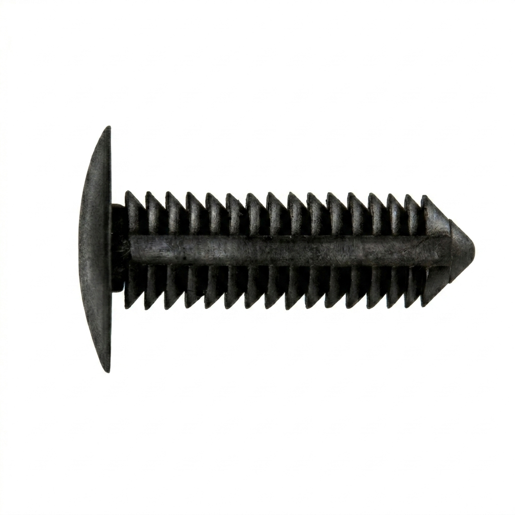 Black Nylon Bumper Fascia Retainers for Chrysler / G.M. - 7mm (9/32") Hole Size - 1 11/64" Stem Length - 3/4" Head Diameter - .055 - 1.00" Panel Range - Replaces Chrysler # 6503768, G.M. # 10185925