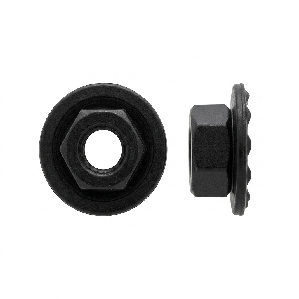 Metric Hex Nuts with Loose Barbed Washer - 6-1.00mm Screw Size - 10mm Hex Size - 16mm O.D. - Black Finish - Replaces G.M. # 11505329, V.W. # N90100001 |