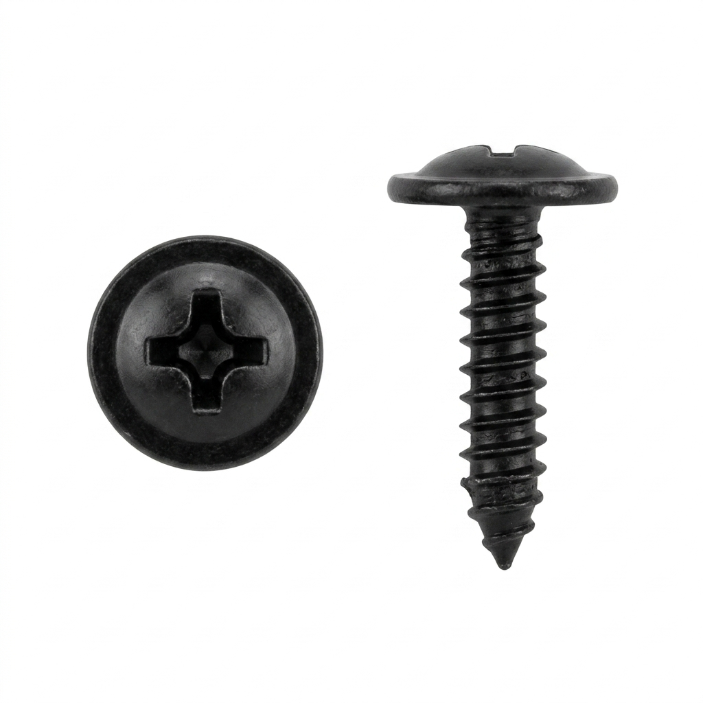 Phillips Flat Top Trim Screws with 13/32" O.D. Washer Head - 8 x 3/4" - Black Finish for Ford / G.M. - Replaces Ford # 56904-S2, G.M. # 11504766