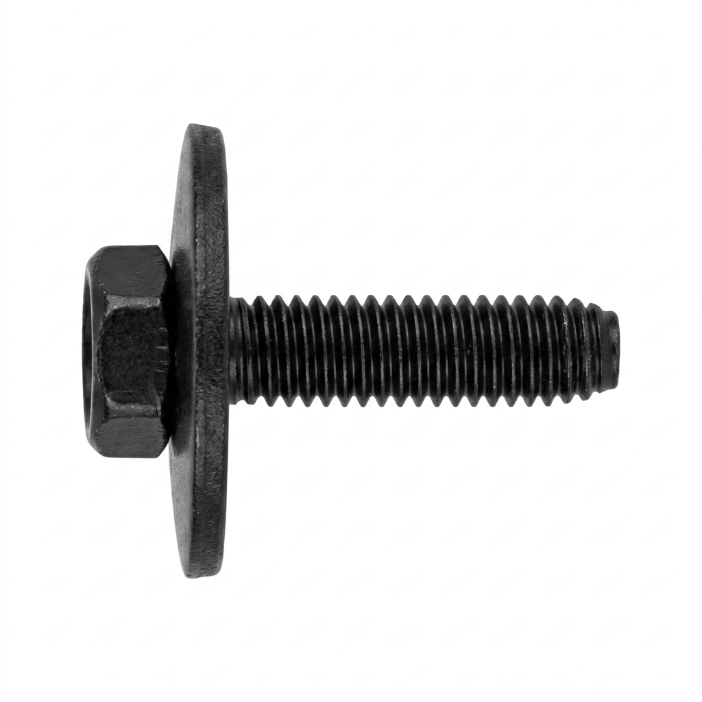 Metric Type CA Body Bolts with 10mm Indented Hex Head & 24mm O.D. Loose Washer - 6 - 1.00 x 25mm - Black Phosphate Finish - Replaces G.M. # 11503982