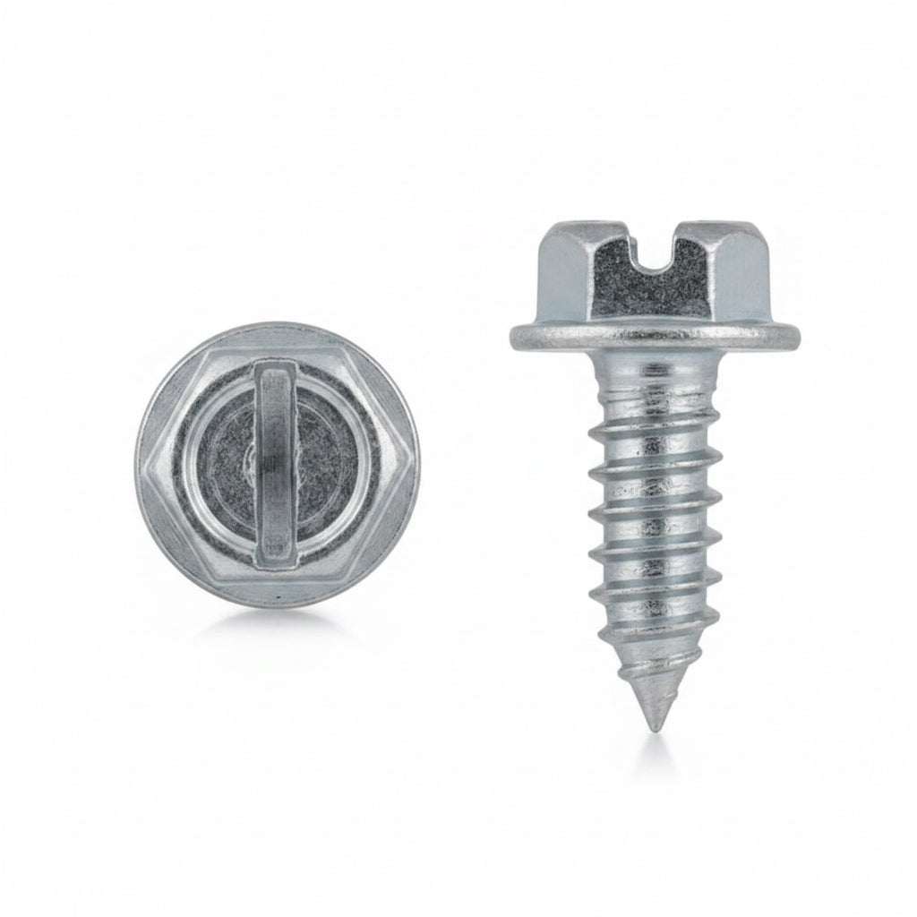 License Plate Screws for G.M.(American cars)- 1/4" (#14) x 3/4" Hex Washer Head Sheet Metal Screws - Bright Zinc Finish